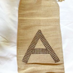 Rhinestone Monogrammed A wine bag/holder. Burlap